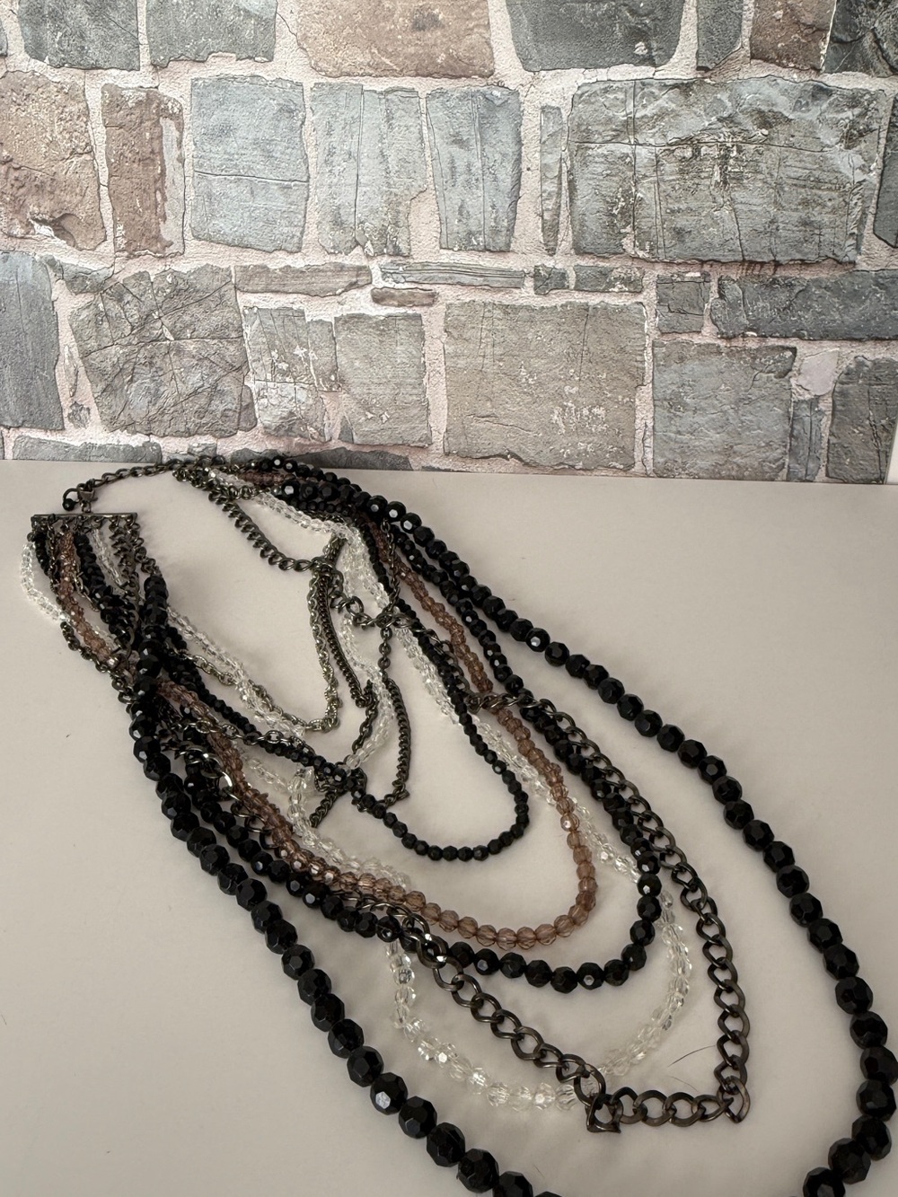 Multi-Strand Black and Brown Beaded Layered Necklace